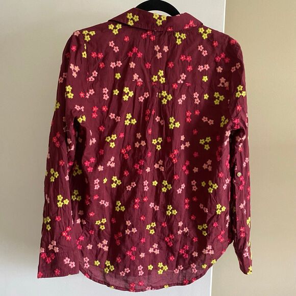 Maeve Embroidered Buttondown Blouse Size Medium Floral Burgundy Maroon Colorful - Picture 4 of 12